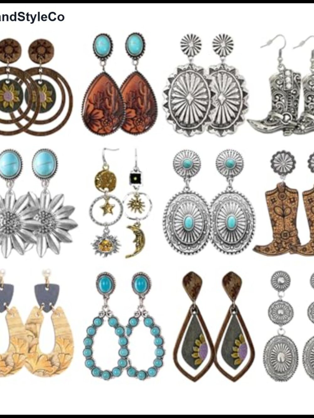 Western Turquoise Dangle Earrings Set 12 Pairs Boho Cowgirl